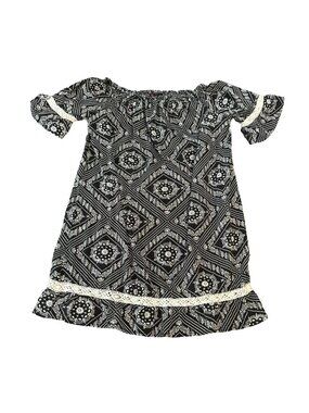 Rock & Roll Cowgirl Off Shoulder Boho Dress L Black Bandana Print Lace Trim